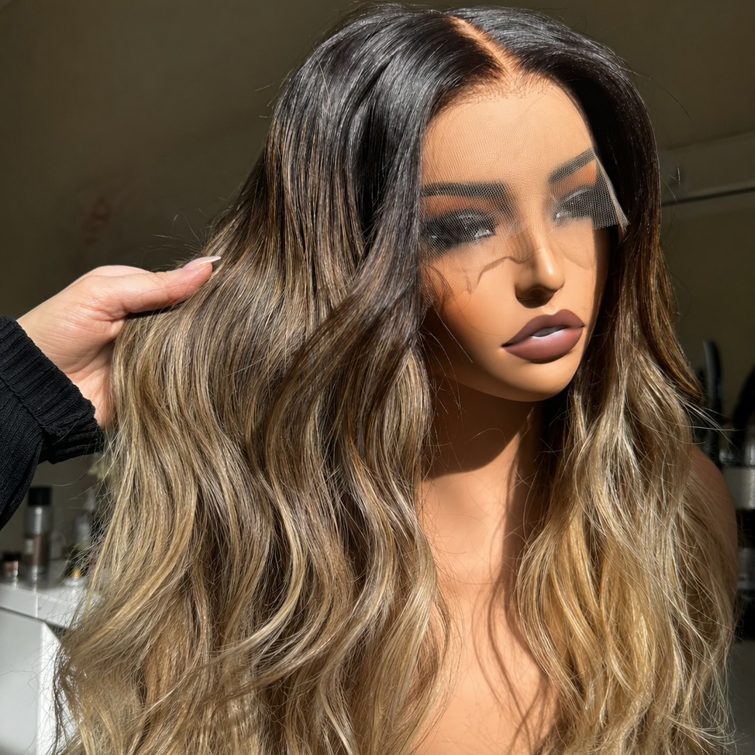 BETH ombre brown human hair lace front wig | Milk & Honey Wigs