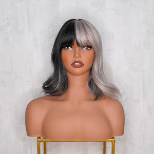 CRUELA Half Grey Black Bob Fringe Wig