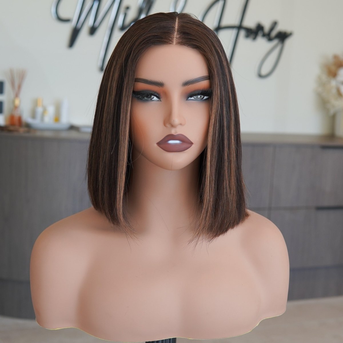 AMY - Brown Highlights - Human Hair Wig - Milk & Honey Wigs