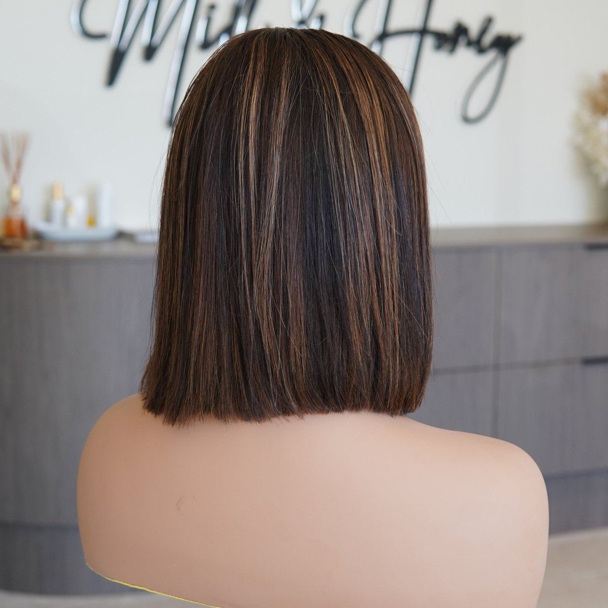 AMY - Brown Highlights - Human Hair Wig - Milk & Honey Wigs
