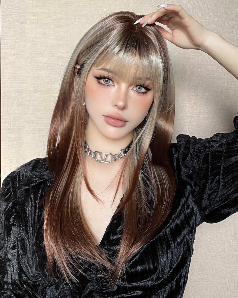 Ash Blonde and Chestnut Brown Layered Wig - MARKETPLACE - Milk & Honey Wigs