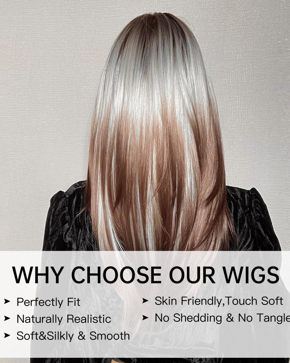 Ash Blonde and Chestnut Brown Layered Wig - MARKETPLACE - Milk & Honey Wigs
