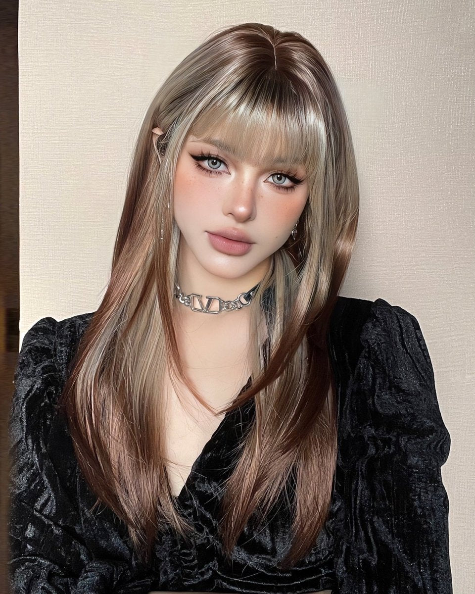 Ash Blonde and Chestnut Brown Layered Wig - MARKETPLACE - Milk & Honey Wigs
