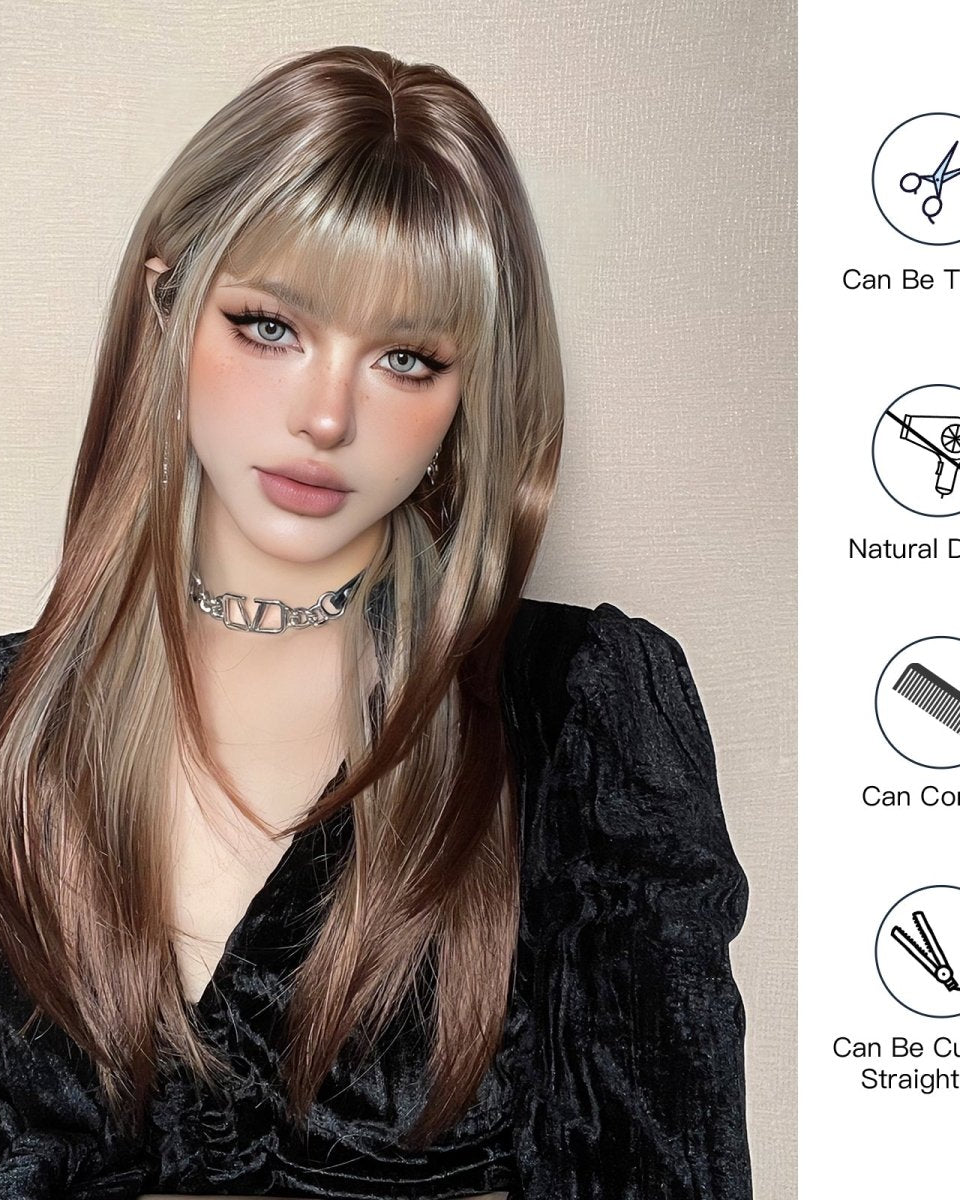 Ash Blonde and Chestnut Brown Layered Wig - MARKETPLACE - Milk & Honey Wigs