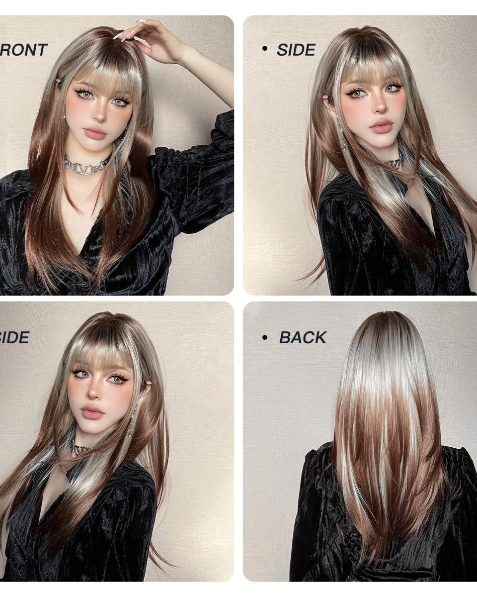 Ash Blonde and Chestnut Brown Layered Wig - MARKETPLACE - Milk & Honey Wigs