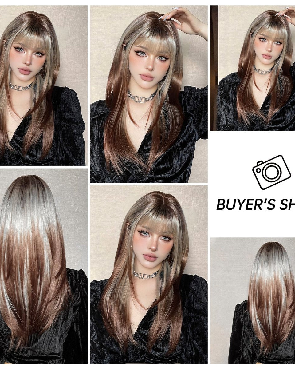 Ash Blonde and Chestnut Brown Layered Wig - MARKETPLACE - Milk & Honey Wigs