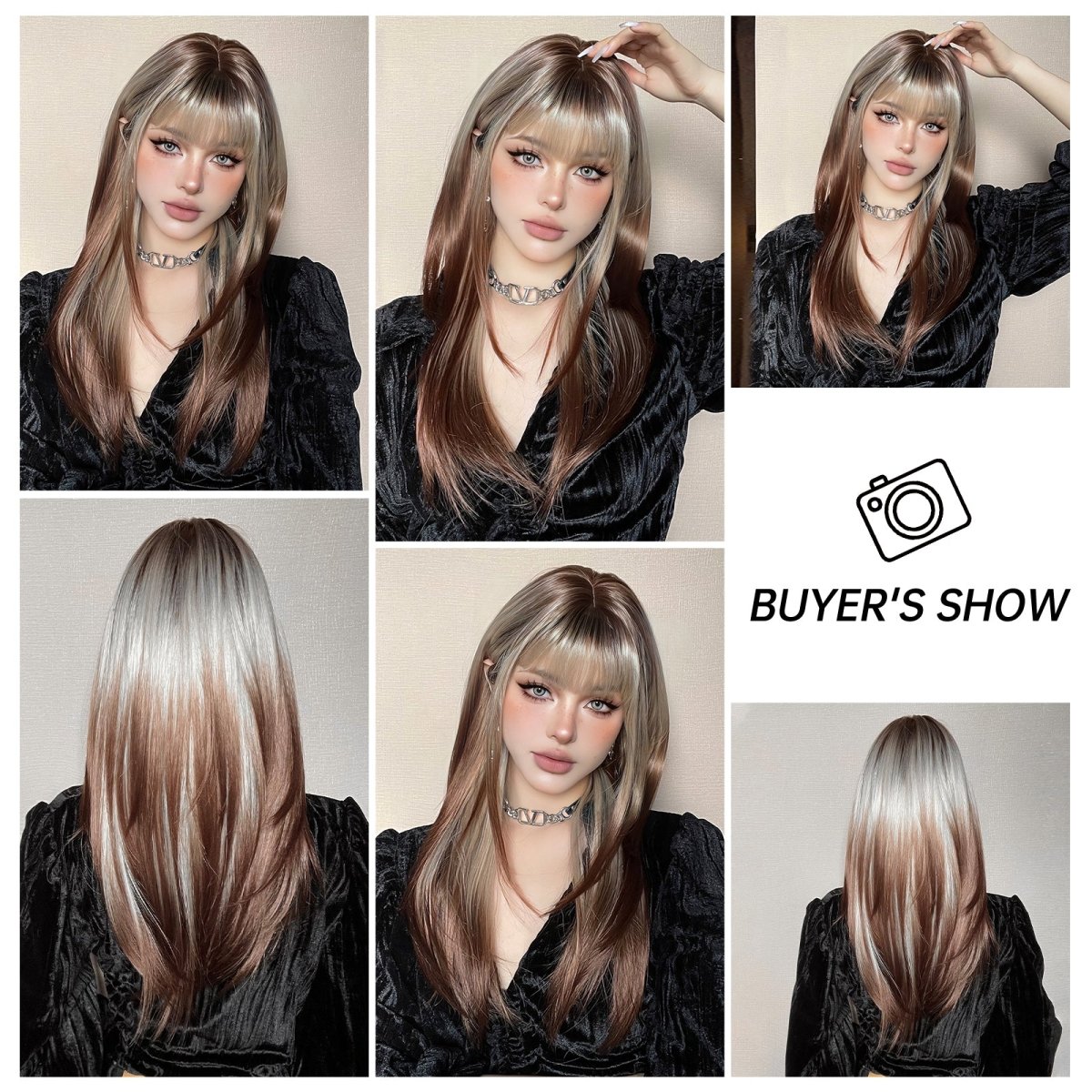 Ash Blonde and Chestnut Brown Layered Wig - MARKETPLACE - Milk & Honey Wigs