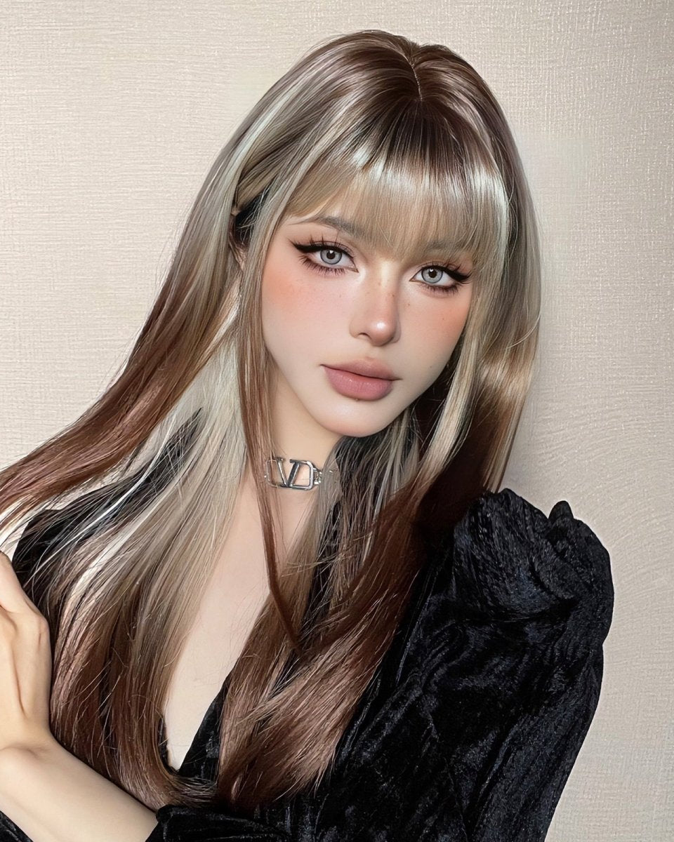 Ash Blonde and Chestnut Brown Layered Wig - MARKETPLACE - Milk & Honey Wigs