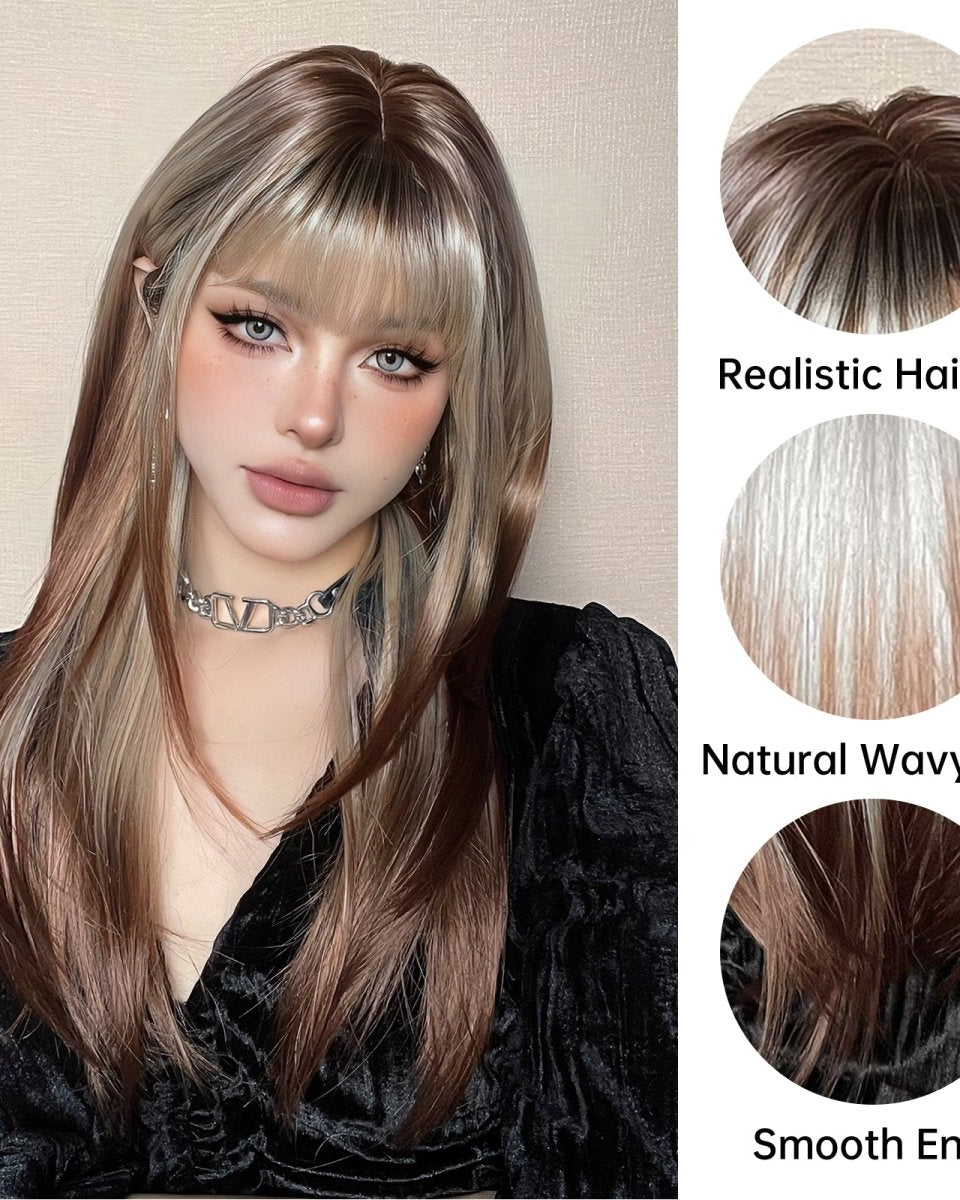 Ash Blonde and Chestnut Brown Layered Wig - MARKETPLACE - Milk & Honey Wigs