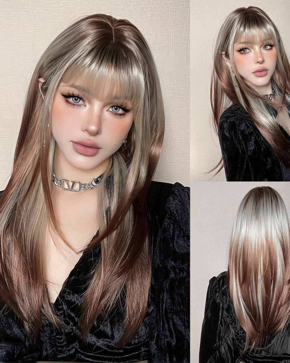 Ash Blonde and Chestnut Brown Layered Wig - MARKETPLACE - Milk & Honey Wigs