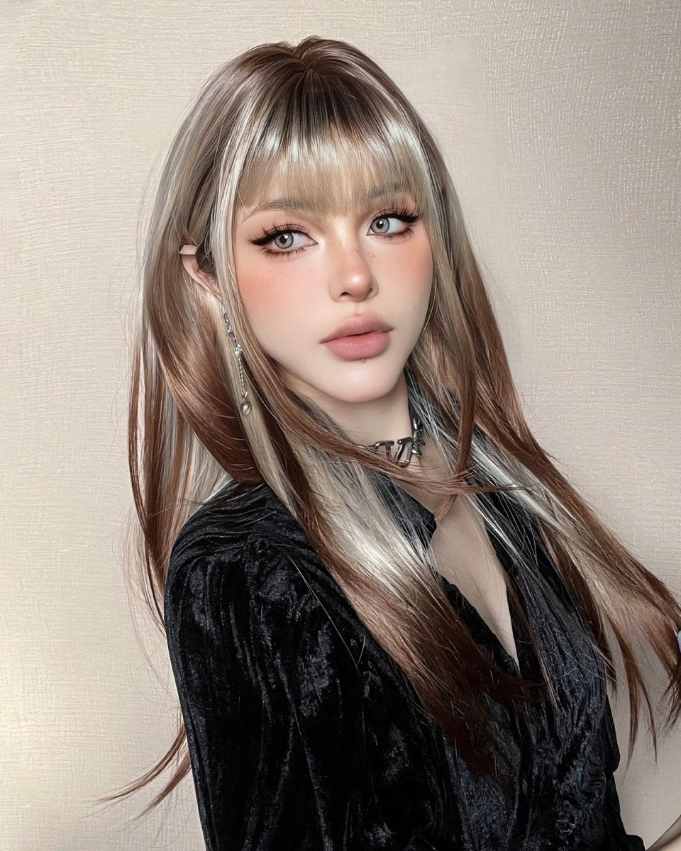 Ash Blonde and Chestnut Brown Layered Wig - MARKETPLACE - Milk & Honey Wigs
