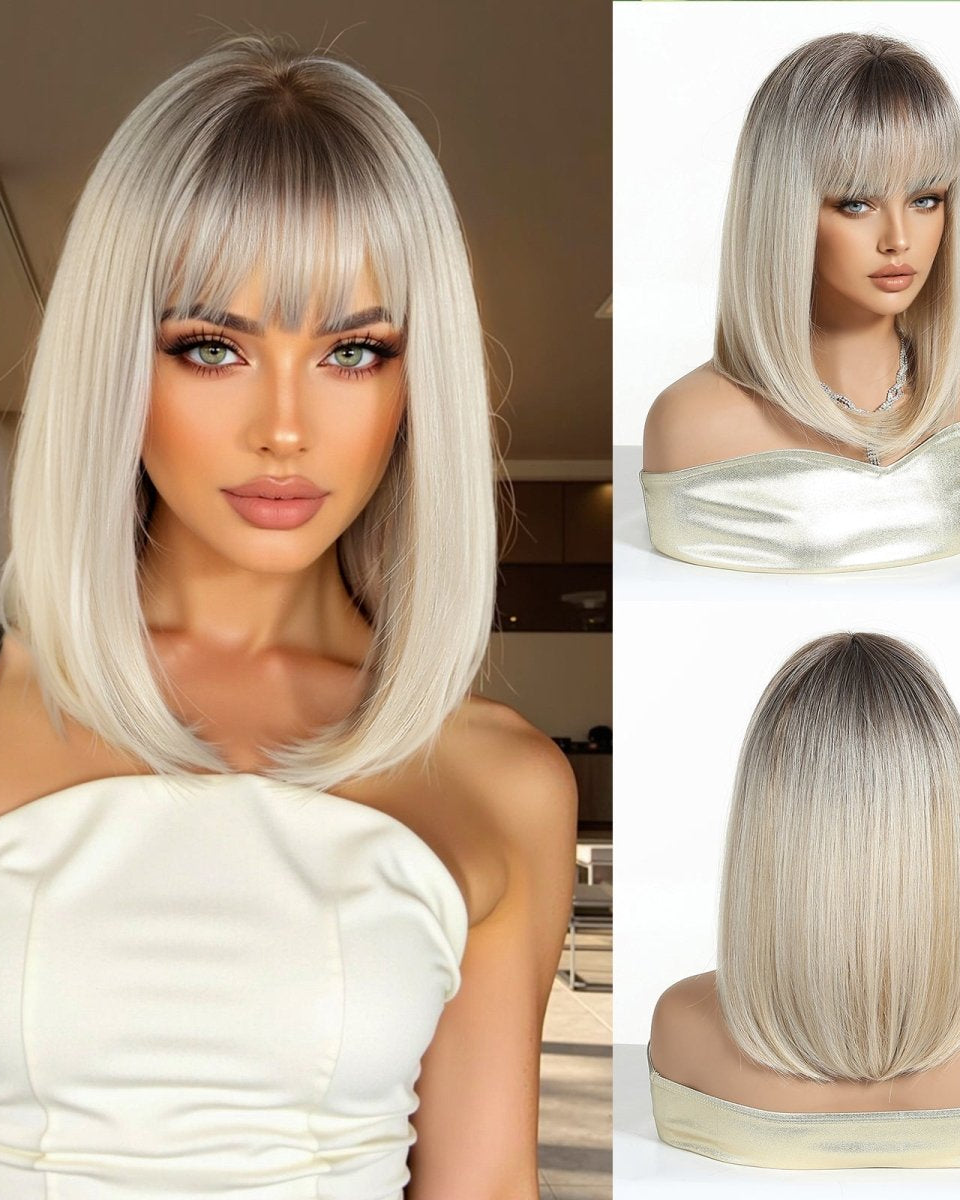 Ash Blonde Straight Lob with Fringe Wig - MARKETPLACE - Milk & Honey Wigs