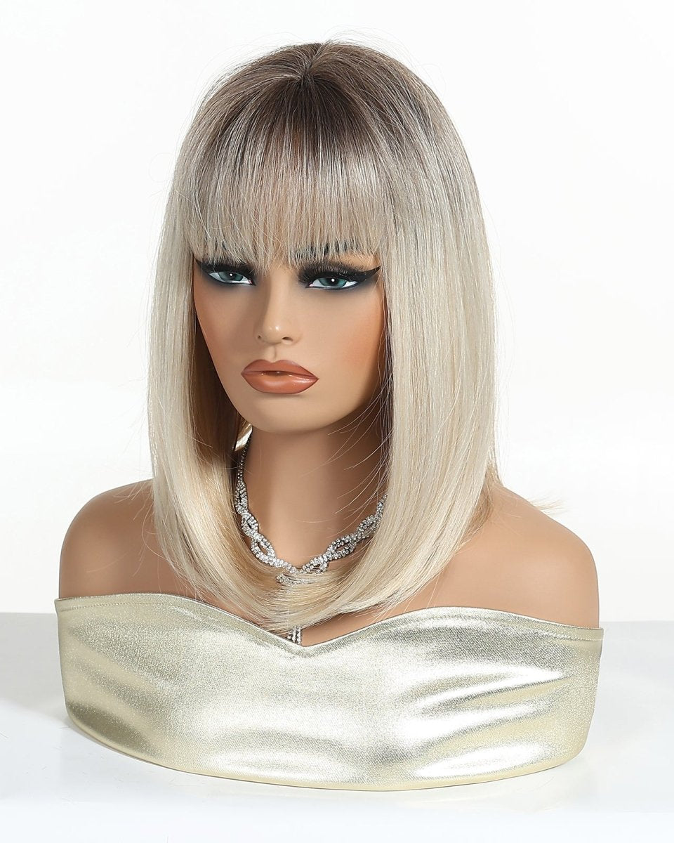 Ash Blonde Straight Lob with Fringe Wig - MARKETPLACE - Milk & Honey Wigs