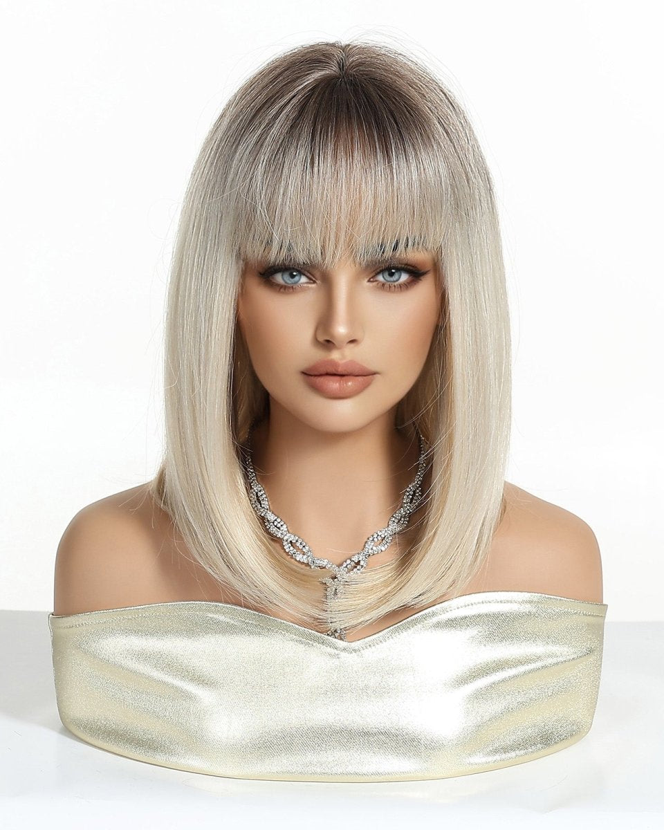 Ash Blonde Straight Lob with Fringe Wig - MARKETPLACE - Milk & Honey Wigs