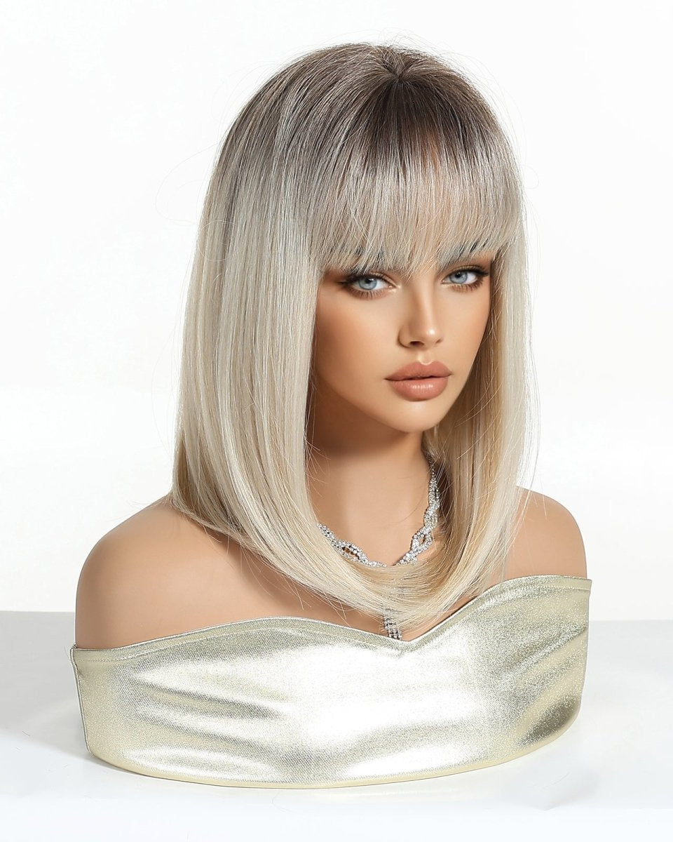 Ash Blonde Straight Lob with Fringe Wig - MARKETPLACE - Milk & Honey Wigs