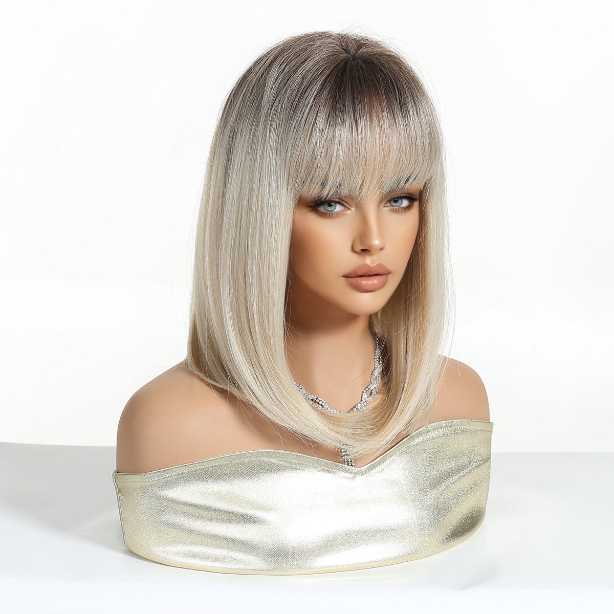 Ash Blonde Straight Lob with Fringe Wig - MARKETPLACE - Milk & Honey Wigs