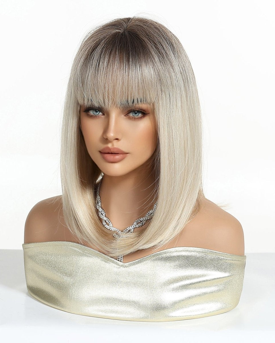 Ash Blonde Straight Lob with Fringe Wig - MARKETPLACE - Milk & Honey Wigs