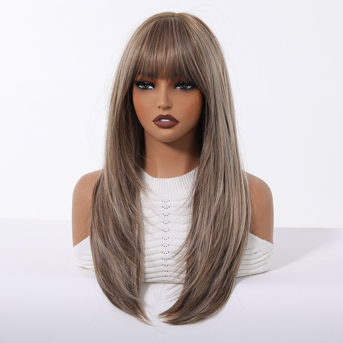 Ash Brown Straight Wig with Full Fringe - MARKETPLACE - Milk & Honey Wigs