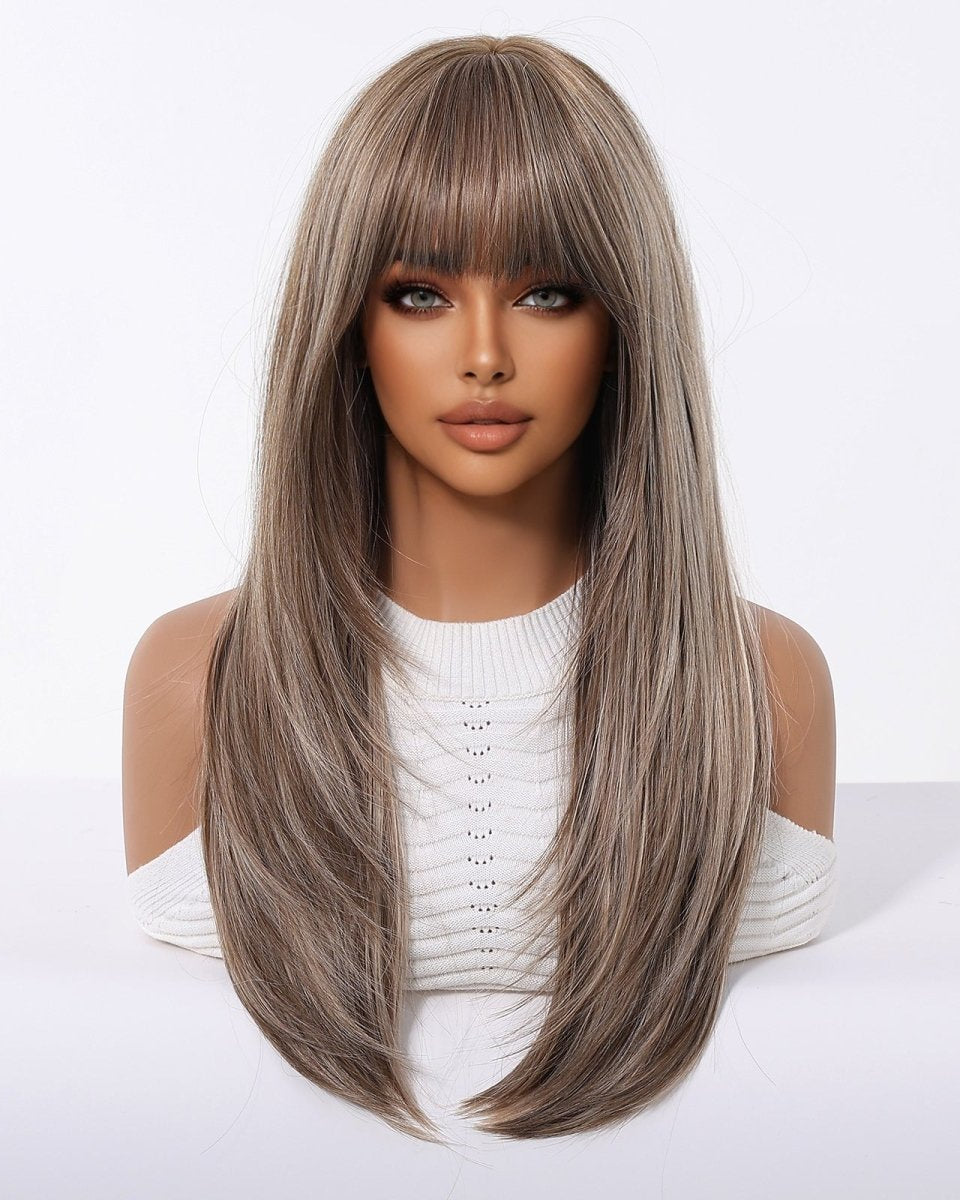 Ash Brown Straight Wig with Full Fringe - MARKETPLACE - Milk & Honey Wigs