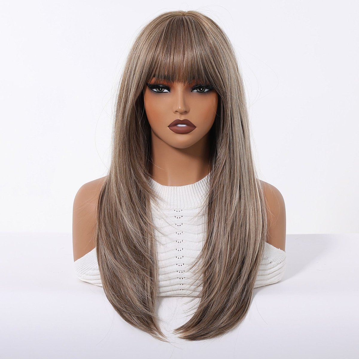 Ash Brown Straight Wig with Full Fringe - MARKETPLACE - Milk & Honey Wigs