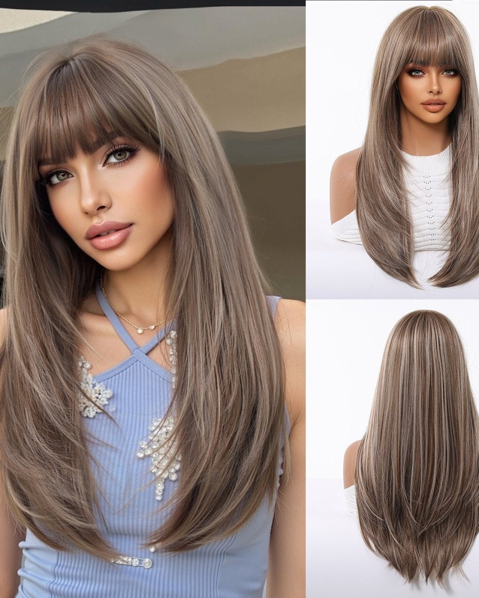 Ash Brown Straight Wig with Full Fringe - MARKETPLACE - Milk & Honey Wigs