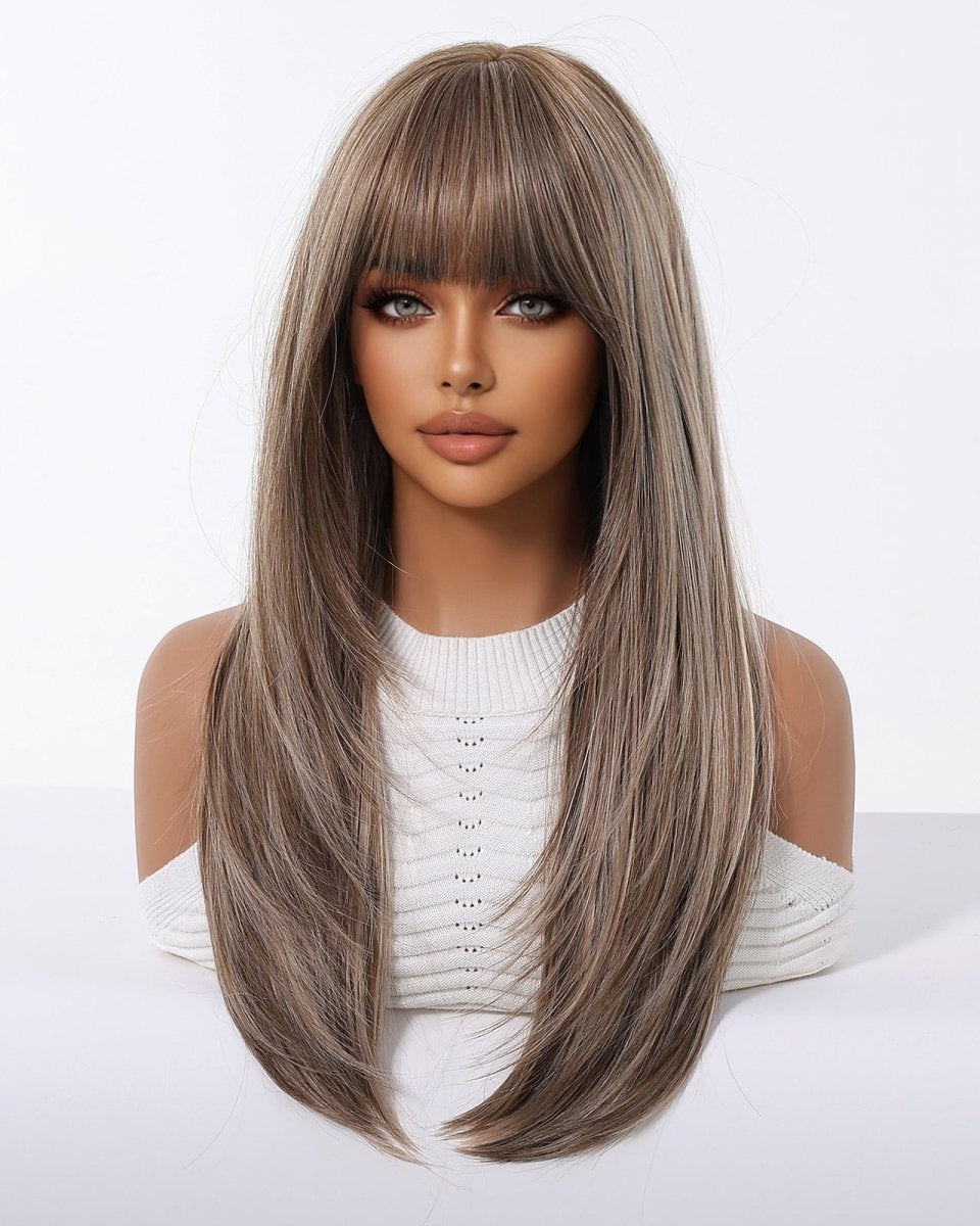 Ash Brown Straight Wig with Full Fringe - MARKETPLACE - Milk & Honey Wigs