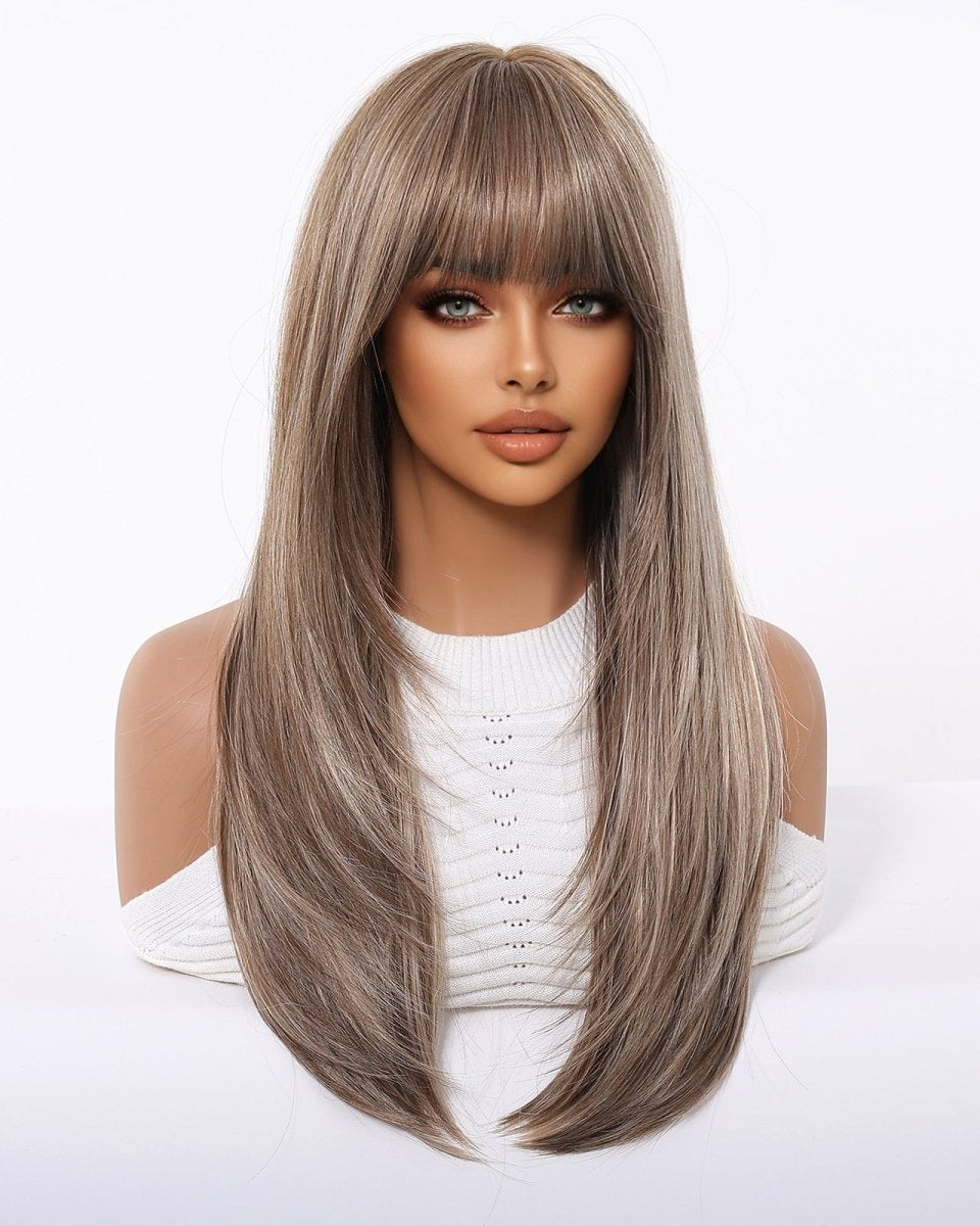 Ash Brown Straight Wig with Full Fringe - MARKETPLACE - Milk & Honey Wigs