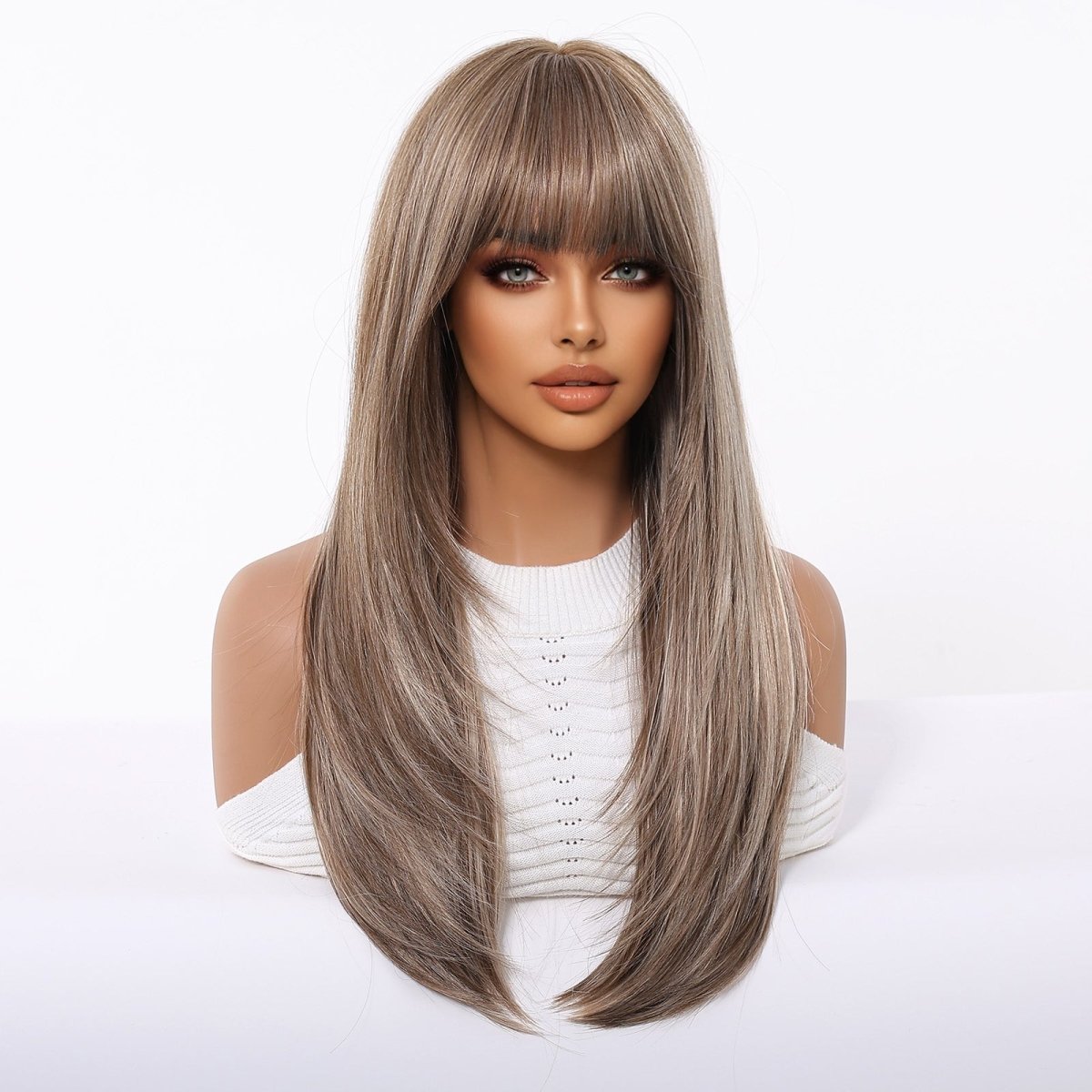 Ash Brown Straight Wig with Full Fringe - MARKETPLACE - Milk & Honey Wigs
