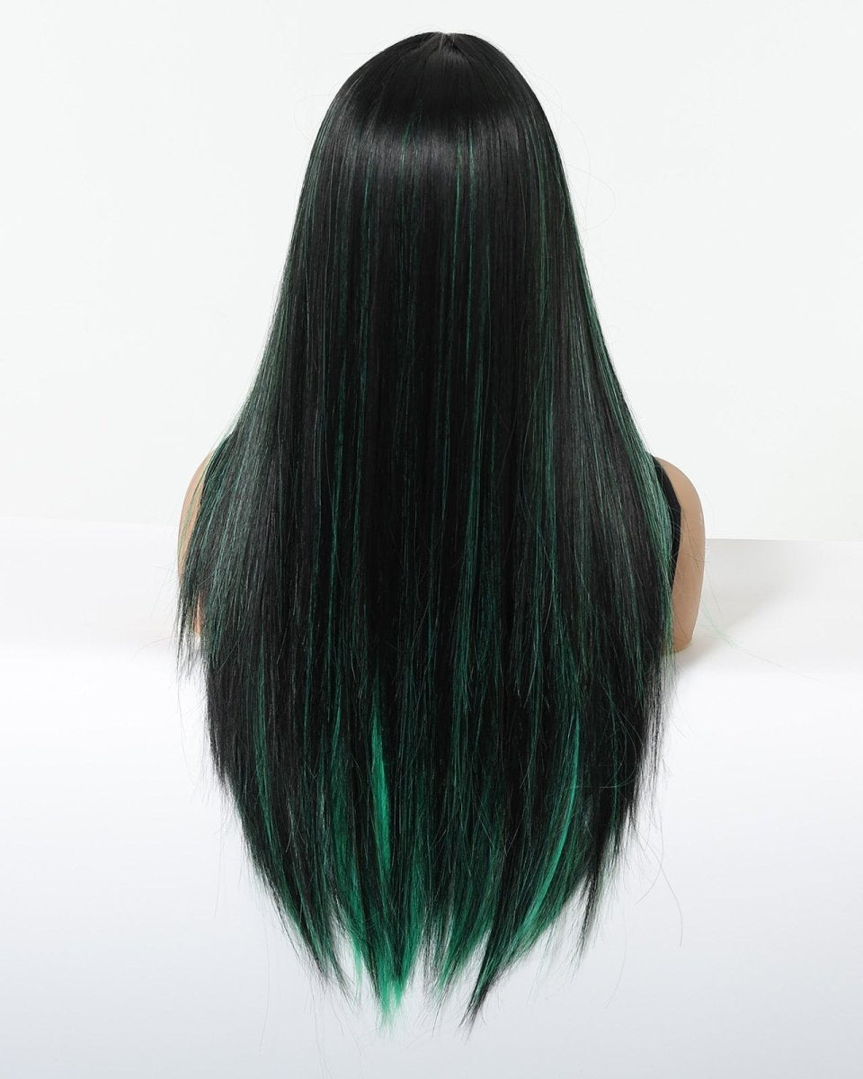 Black Wig with Emerald Green Face - Framing Highlights Wig - MARKETPLACE - Milk & Honey Wigs