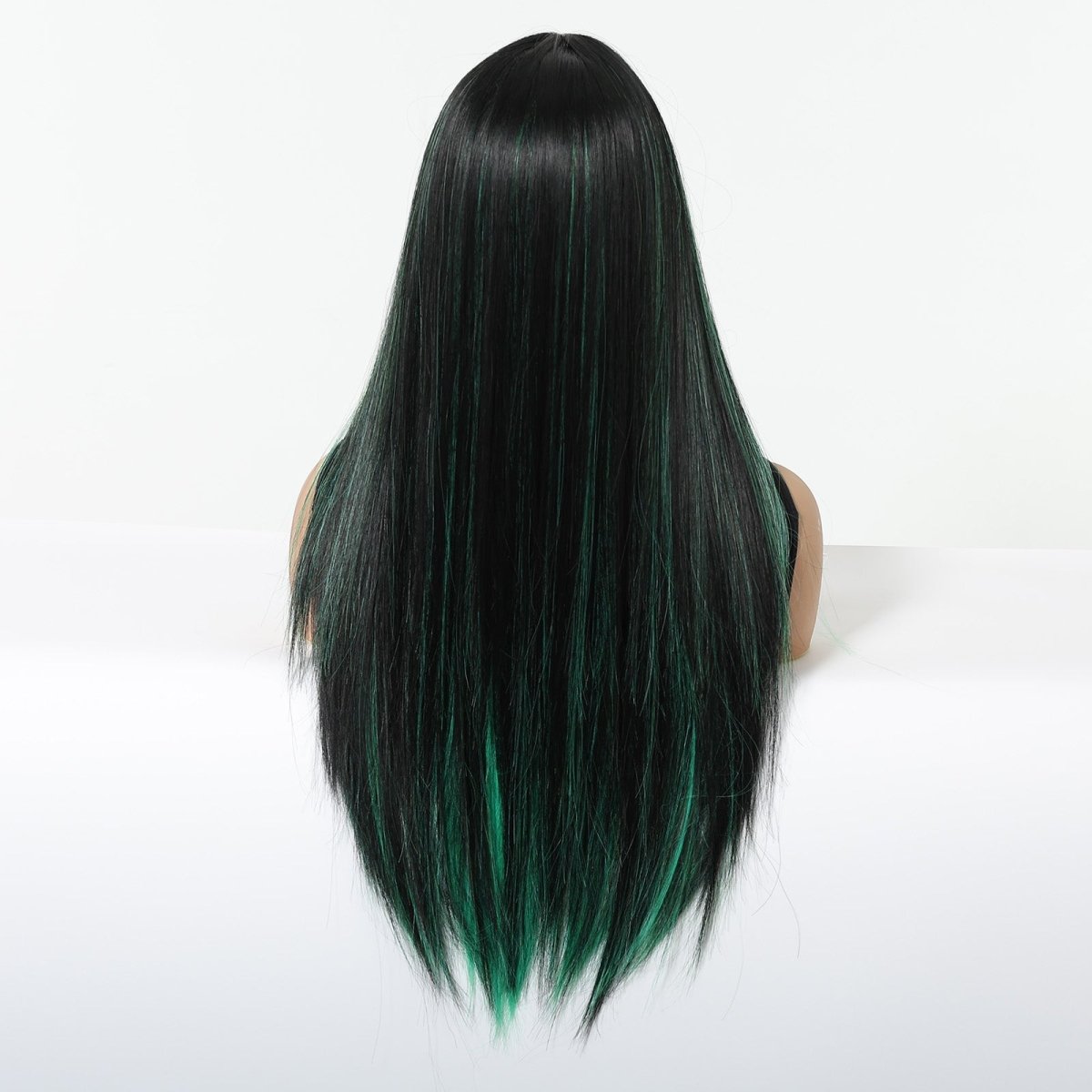 Black Wig with Emerald Green Face - Framing Highlights Wig - MARKETPLACE - Milk & Honey Wigs