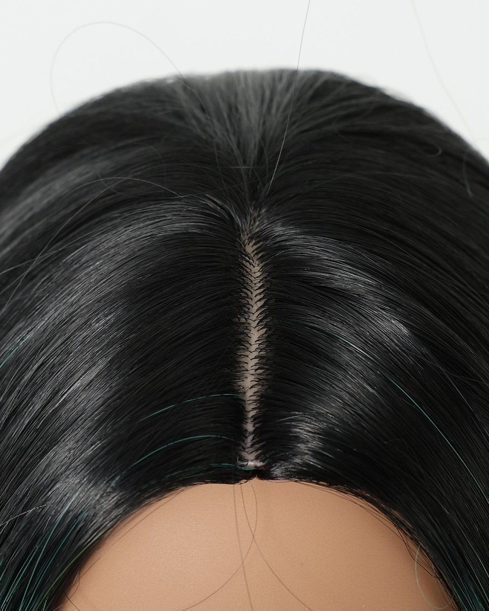 Black Wig with Emerald Green Face - Framing Highlights Wig - MARKETPLACE - Milk & Honey Wigs