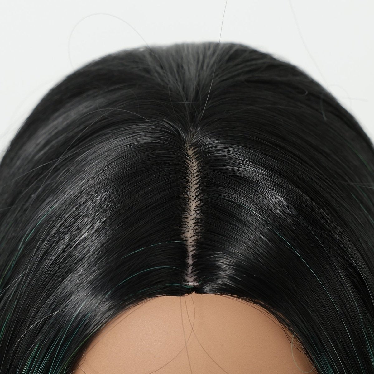 Black Wig with Emerald Green Face - Framing Highlights Wig - MARKETPLACE - Milk & Honey Wigs