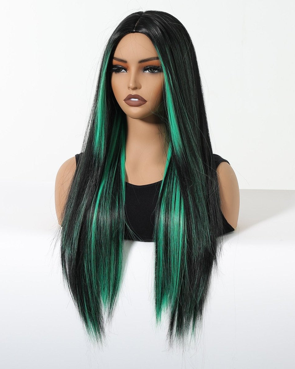 Black Wig with Emerald Green Face - Framing Highlights Wig - MARKETPLACE - Milk & Honey Wigs