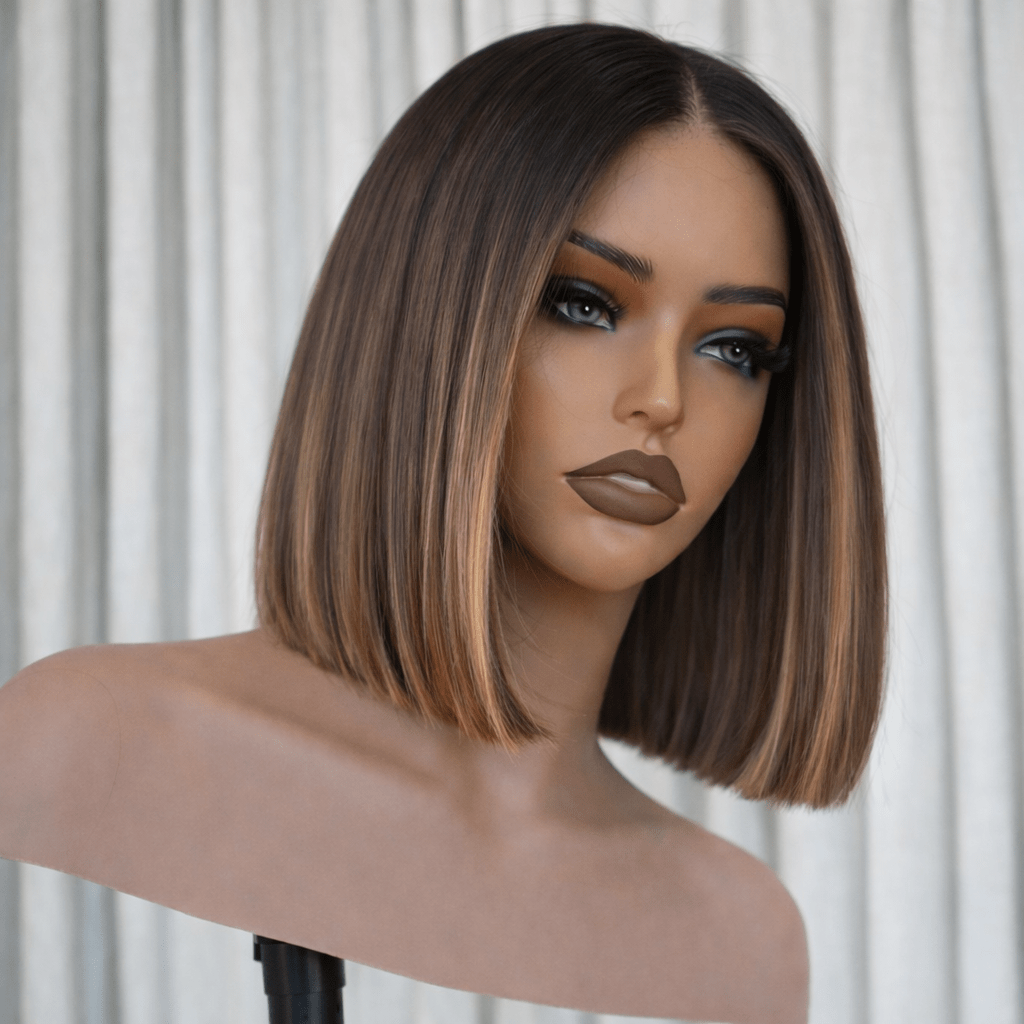 CARTER BOB - Lived In Brunette - Human Hair Wig | Brown, 16 Inch, 13x6 Lace Front, Human Hair | Milk & Honey Wigs