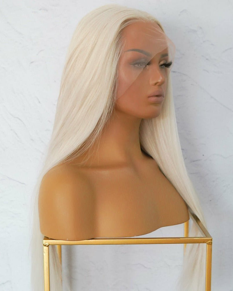 CLEO Platinum White Blonde Human Hair Lace Front Wig 18" ** READY TO SHIP ** - Milk & Honey Wigs