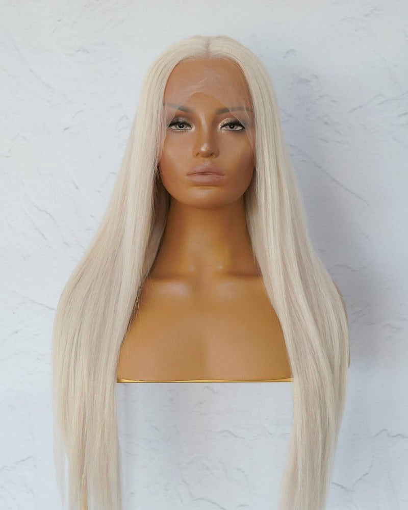 CLEO Platinum White Blonde Human Hair Lace Front Wig 18" ** READY TO SHIP ** - Milk & Honey Wigs