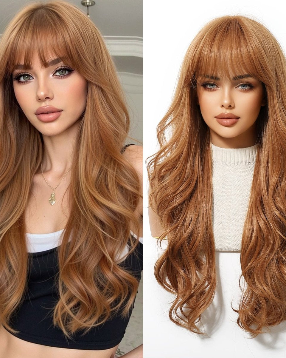Copper Cinnamon Waves with Blunt Fringe Wig - MARKETPLACE - Milk & Honey Wigs