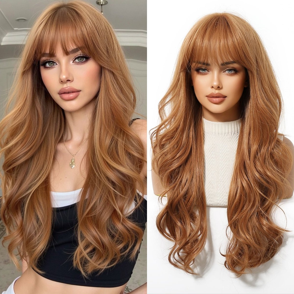 Copper Cinnamon Waves with Blunt Fringe Wig - MARKETPLACE - Milk & Honey Wigs