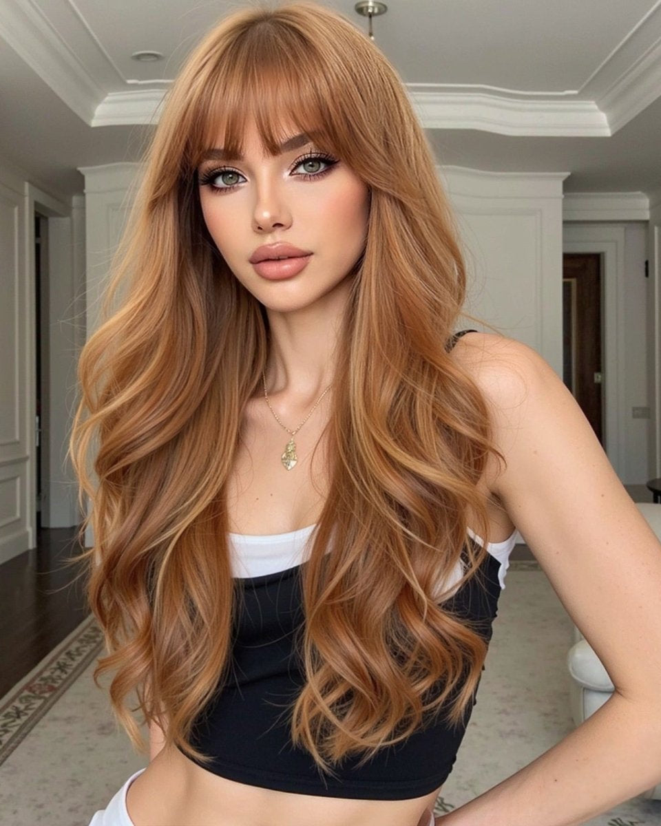 Copper Cinnamon Waves with Blunt Fringe Wig - MARKETPLACE - Milk & Honey Wigs