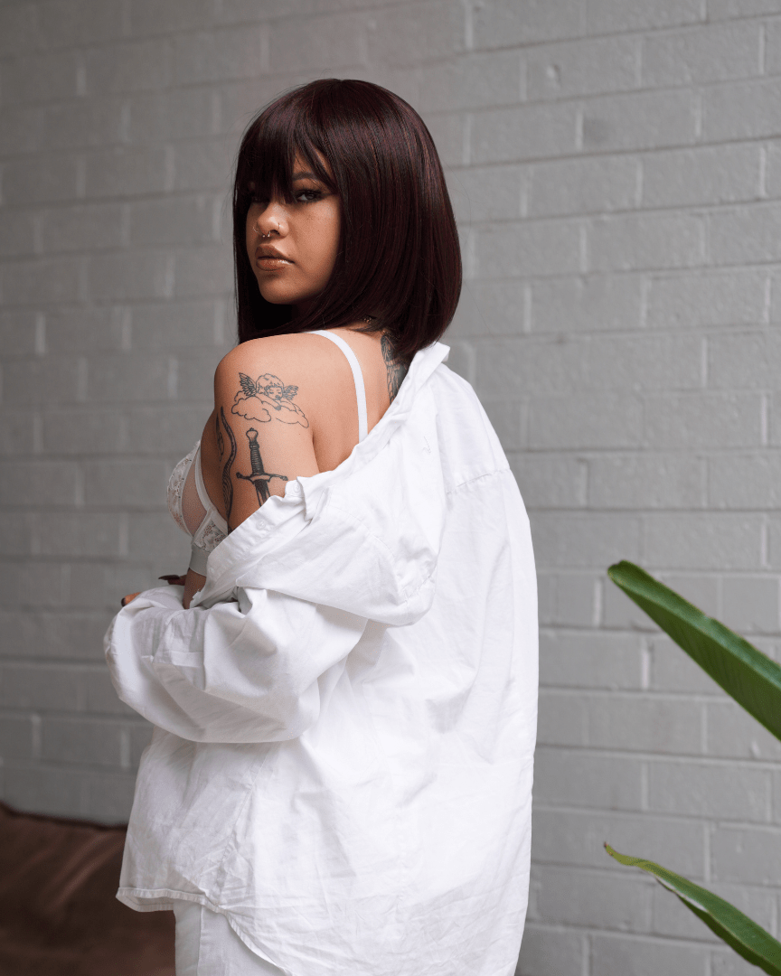 COURTNEY Burgundy Fringe Wig - Milk & Honey Wigs