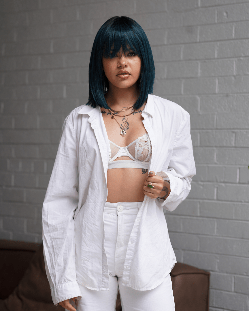 COURTNEY Teal Fringe Wig - Milk & Honey Wigs