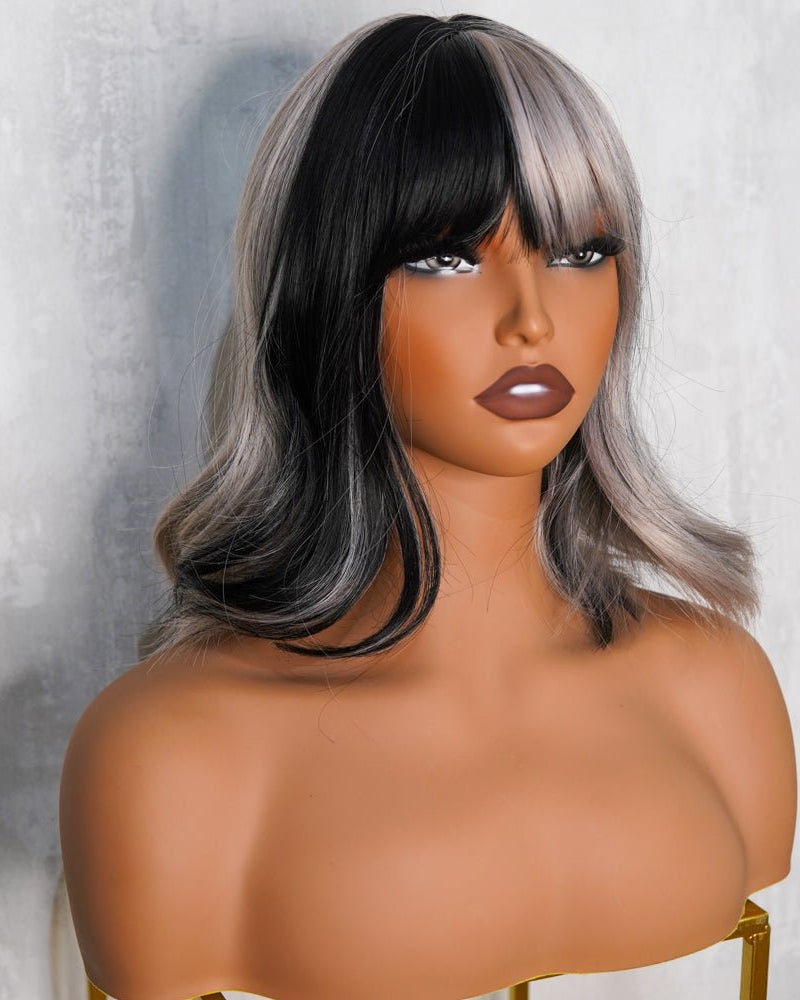 CRUELA Half Grey Black Bob Fringe Wig - Milk & Honey Wigs