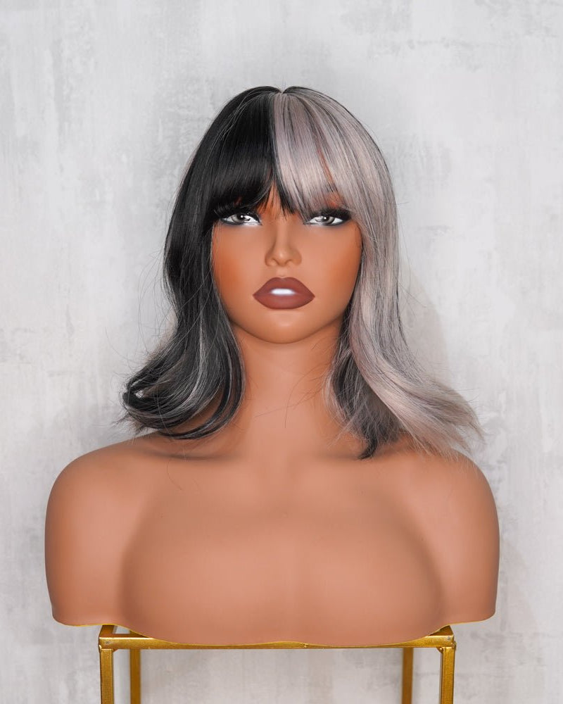 CRUELA Half Grey Black Bob Fringe Wig - Milk & Honey Wigs