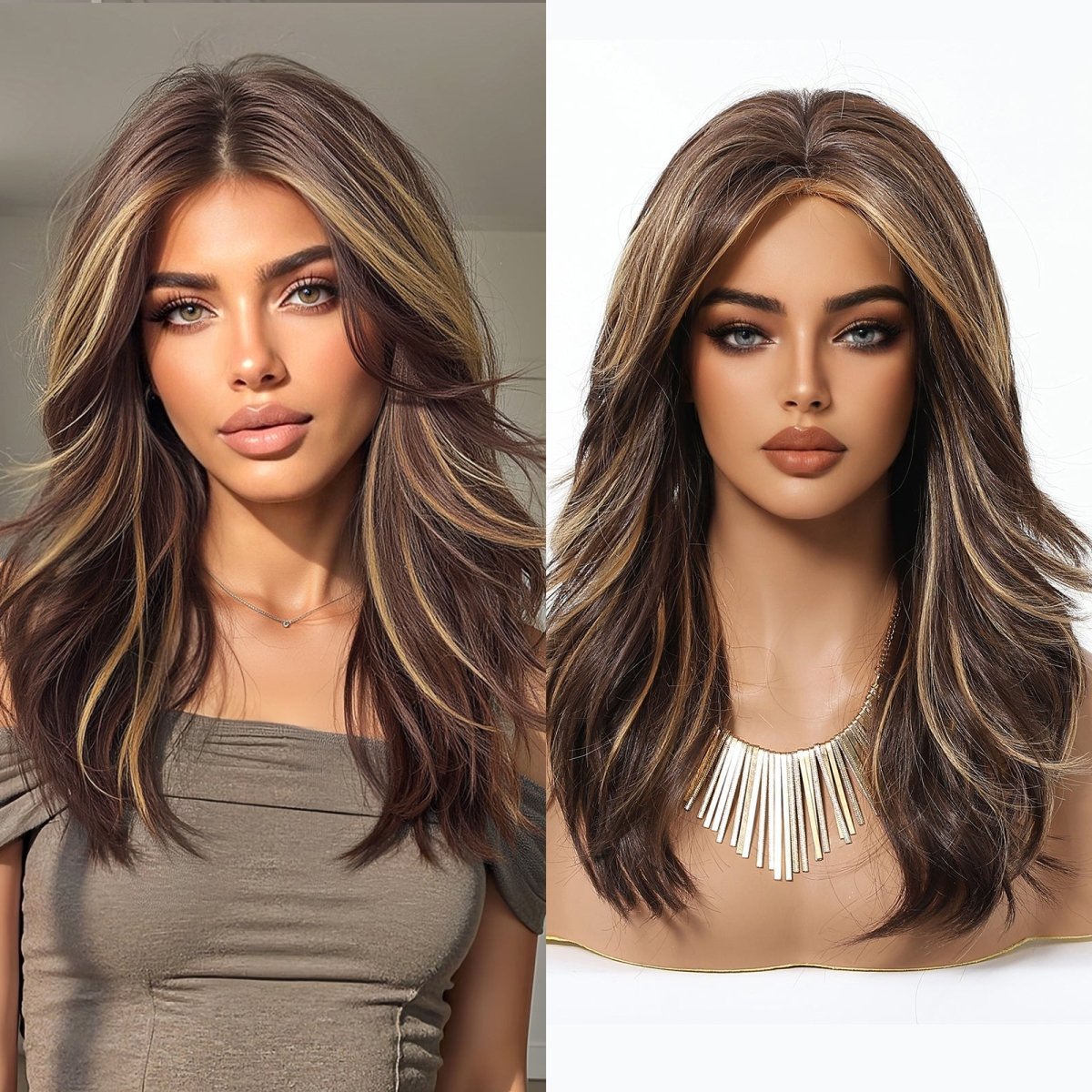 Dark Brown Blonde Highlights Wig - MARKETPLACE - Milk & Honey Wigs