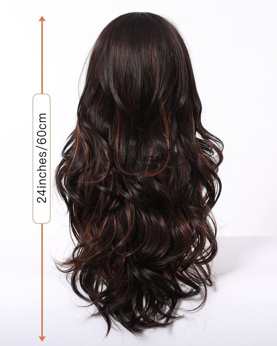 Dark Brown Wig Caramel Highlights Wig - MARKETPLACE - Milk & Honey Wigs