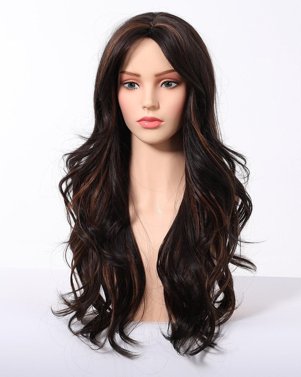 Dark Brown Wig Caramel Highlights Wig - MARKETPLACE - Milk & Honey Wigs