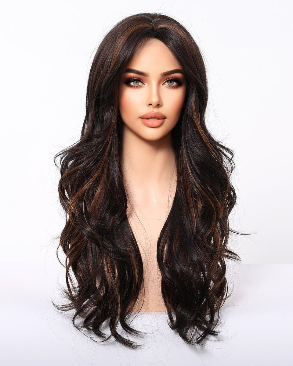 Dark Brown Wig Caramel Highlights Wig - MARKETPLACE - Milk & Honey Wigs