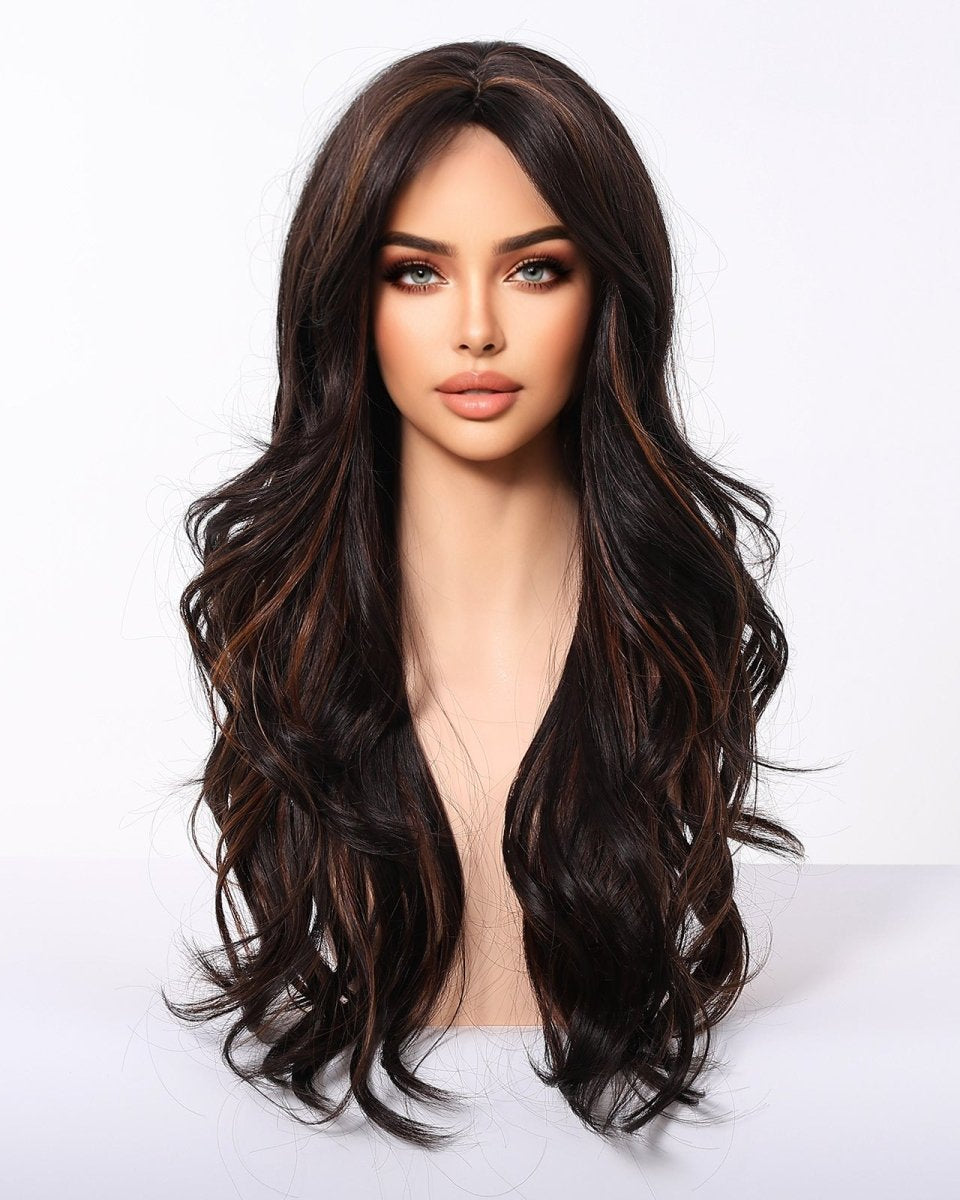 Dark Brown Wig Caramel Highlights Wig - MARKETPLACE - Milk & Honey Wigs