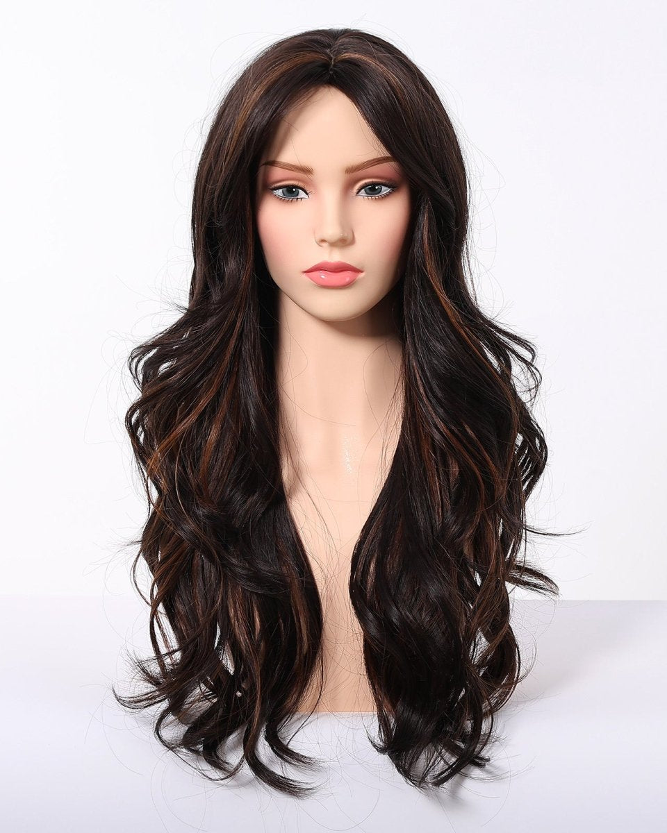 Dark Brown Wig Caramel Highlights Wig - MARKETPLACE - Milk & Honey Wigs