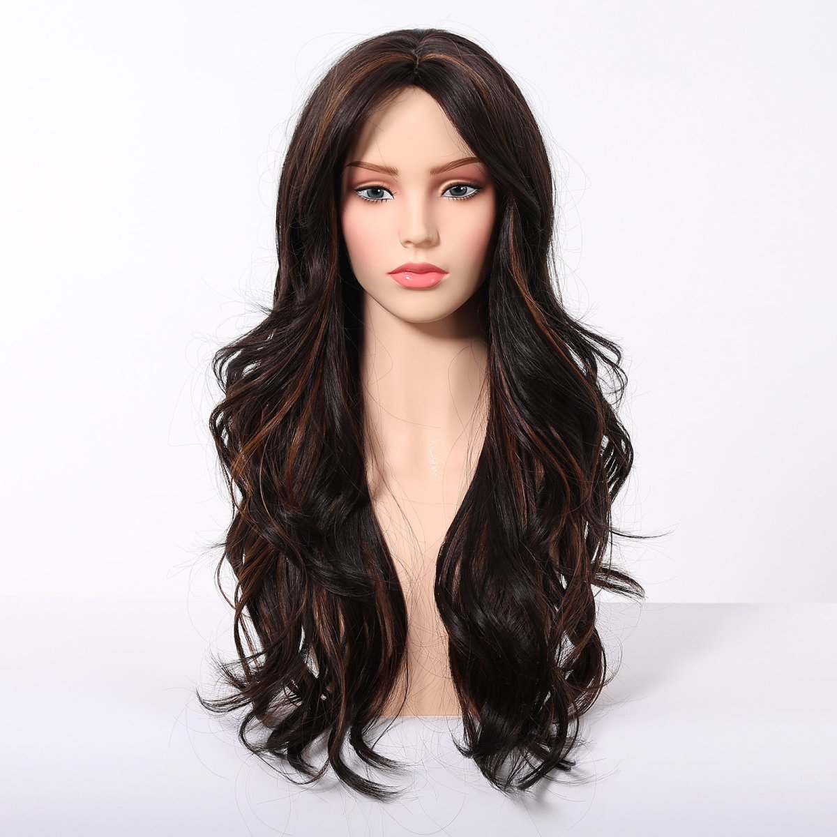 Dark Brown Wig Caramel Highlights Wig - MARKETPLACE - Milk & Honey Wigs